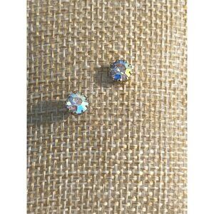 Vintage Avon Gold Tone Solitaire Earrings Aurora Borealis Crystals Stud .25"